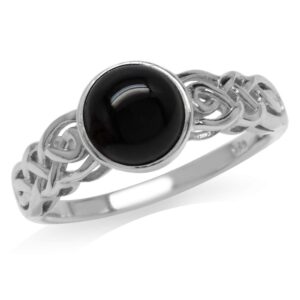 silvershake 7mm natural round shape black onyx white gold plated 925 sterling silver celtic knot solitaire ring size 7