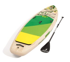 bestway hydro force kahawai inflatable 10' stand up paddle board water sport set with aluminum paddle, hand pump, coiled leash, and backpack green