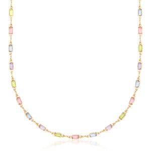 Barzel 18K Gold Plated Multi Stone Crystal Baguette Necklace for Women - Made In Brazil