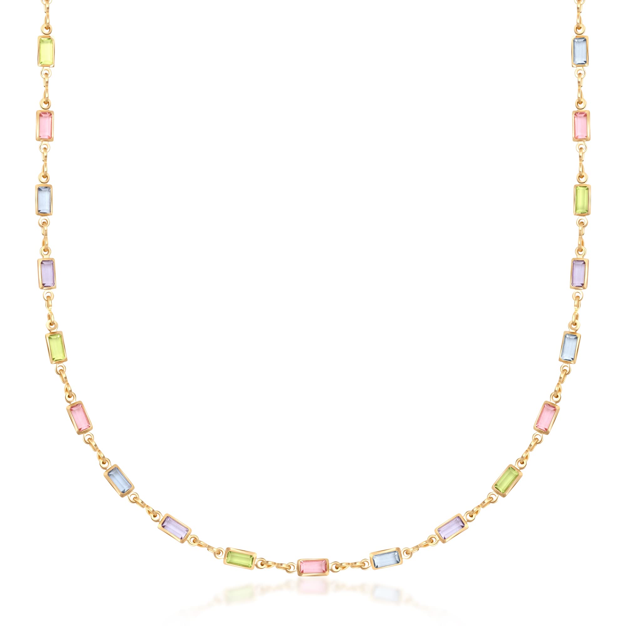 Barzel 18K Gold Plated Multi Stone Crystal Baguette Necklace for Women - Made In Brazil