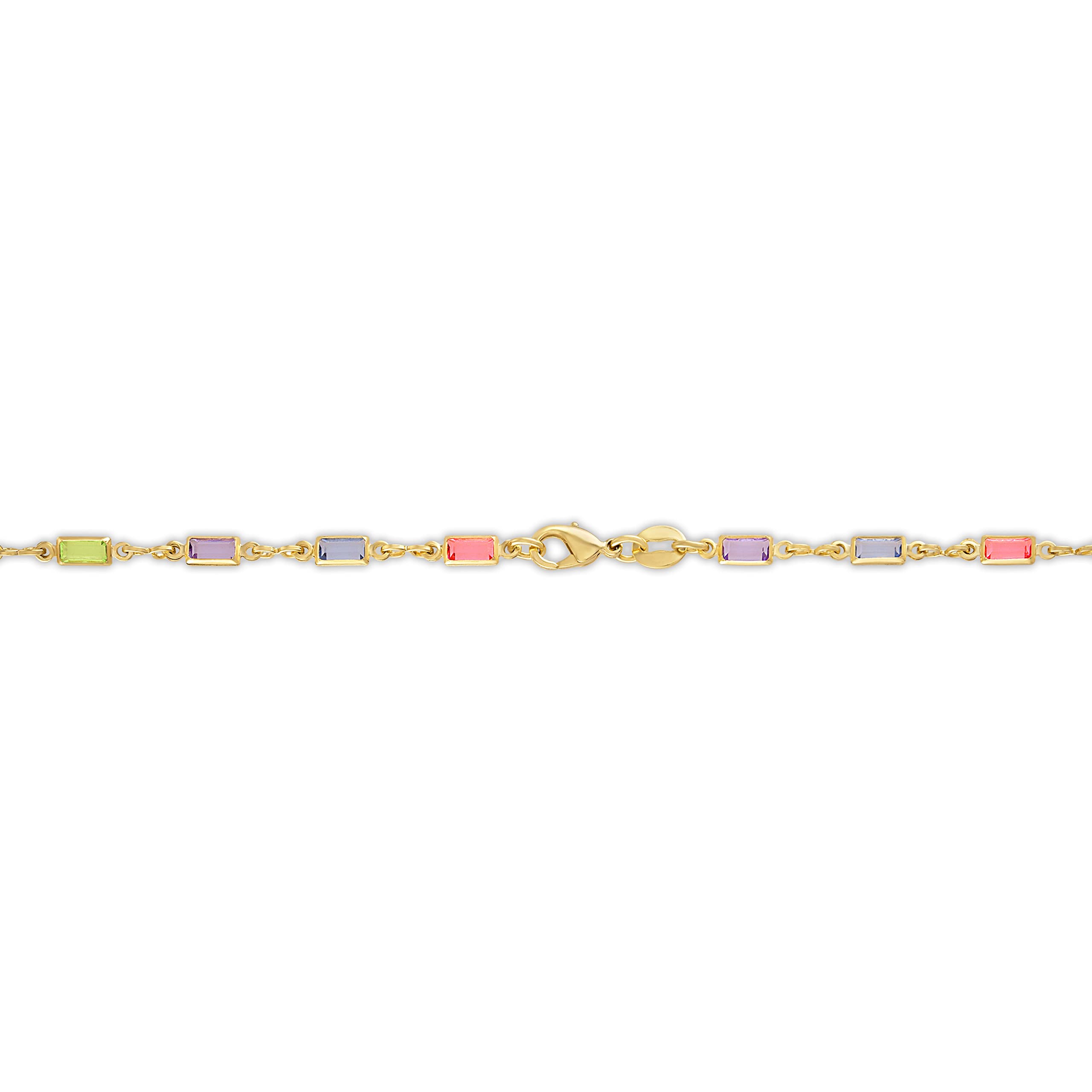 Barzel 18K Gold Plated Multi Stone Crystal Baguette Necklace for Women - Made In Brazil