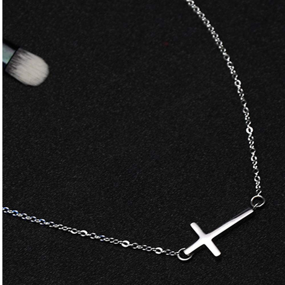 Jude Jewelers Stainless Steel Sideways Cross Christian Religious Prayer Collar Necklace (Silver)