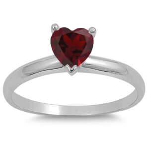 925 Sterling Silver Faceted Natural Genuine Red Garnet Heart Ring Size 9