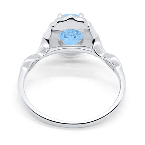 Blue Apple Co. Simulated Aquamarine Cubic Zirconia Size-5 Art Deco Antique Style Wedding Engagement Ring Oval Round Simulated Cubic Zirconia 925 Sterling Silver