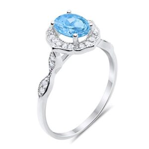 Blue Apple Co. Simulated Aquamarine Cubic Zirconia Size-5 Art Deco Antique Style Wedding Engagement Ring Oval Round Simulated Cubic Zirconia 925 Sterling Silver