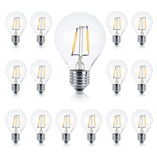 Brightech Ambience PRO Replacement LED Light Bulbs, 1 Watt LED Edison-Inspired Exposed Filaments Bulbs, G40/G45 Energy Efficient Outdoor String Lights Bulbs - 15 Pack