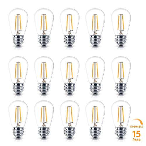 Brightech Ambience PRO Replacement LED Light Bulbs, 2 Watt Vintage LED Edison Bulbs, 2500K Warm White Dimmable Outdoor String Lights Bulbs, E26 Base - 15 Pack