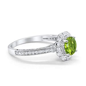 Blue Apple Co. Art Deco Filigree Halo Wedding Engagement Bridal Ring Solid Round Simulated Peridot 925 Sterling Silver, Size-8