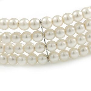 4 Row Light Cream Faux Glass Pearl Rigid Choker Necklace with Silver Tone Closure - 38cm L/ 5cm Ext