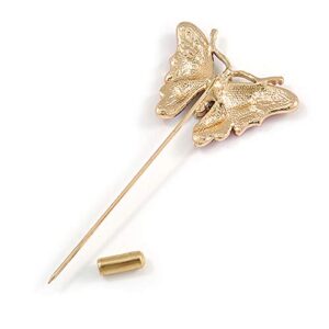 Gold Tone Pink/Purple Enamel Crystal Butterfly Lapel, Hat, Suit, Tuxedo, Collar, Scarf, Coat Stick Brooch Pin - 63mm Long