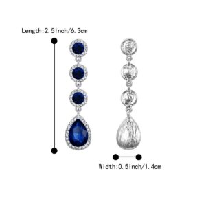 BriLove Wedding Bridal Dangle Earrings for Women Elegant Crystal Teardrop Chandelier Earrings Navy Blue Sapphire Color Silver-Tone