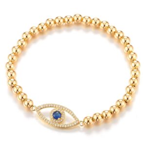 coolsteelandbeyond gold color protection evil eye beads bracelet for women with blue and white cubic zirconia