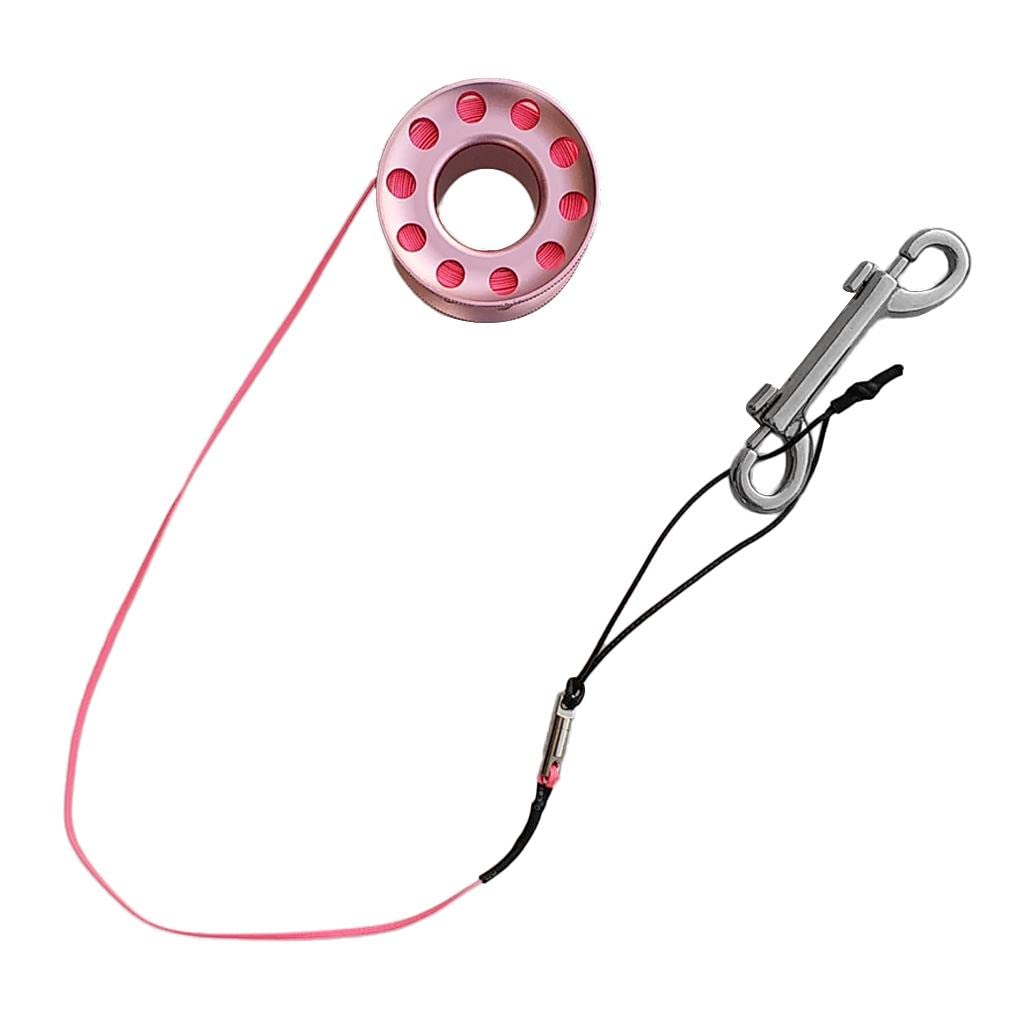 Baosity Scuba Diving Finger Spool Reel Line, 15M Aluminium Compact Snorkeling Dive Reel Spool Line with Stainless Steel Clip, Pink