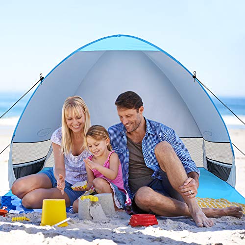 G4Free Large Pop up Beach Tent for 3-4 Person, UPF 50+ Automatic Sun Shelter Canopy Portable Outdoor Cabana Sun Umbrella