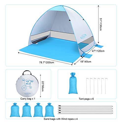 G4Free Large Pop up Beach Tent for 3-4 Person, UPF 50+ Automatic Sun Shelter Canopy Portable Outdoor Cabana Sun Umbrella