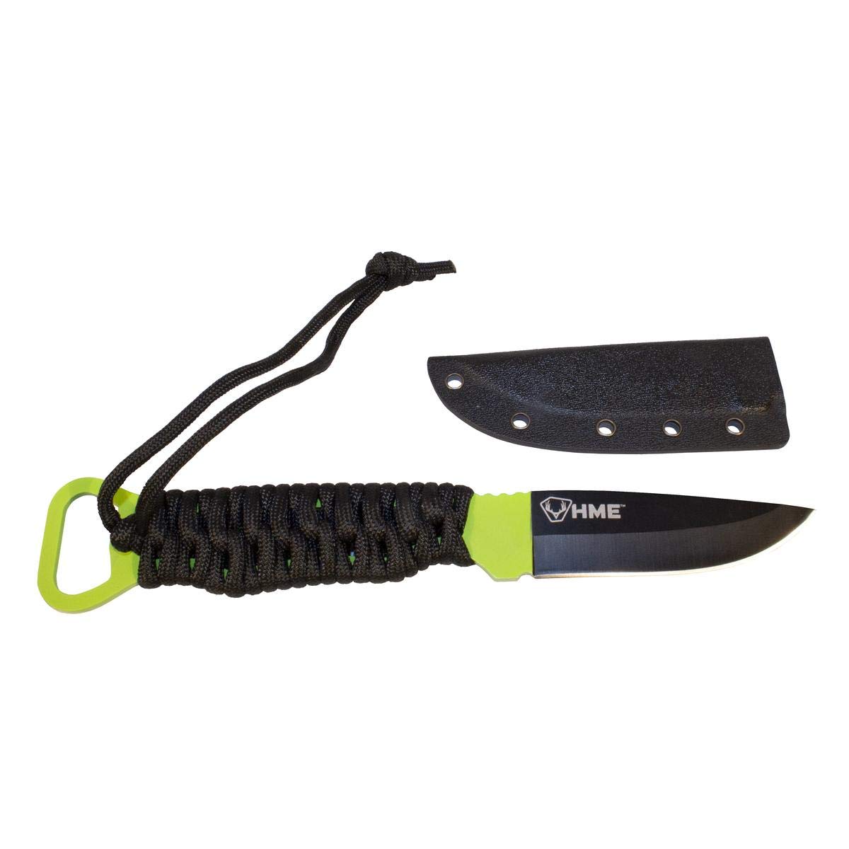 HME Lightweight Pocket Skeleton Knife with Fixed 4.5" Stainless Steel Blade, Nylon Paracord Handle & Kydex Sheath w/Belt Loop for Hunting, Camping, Hiking