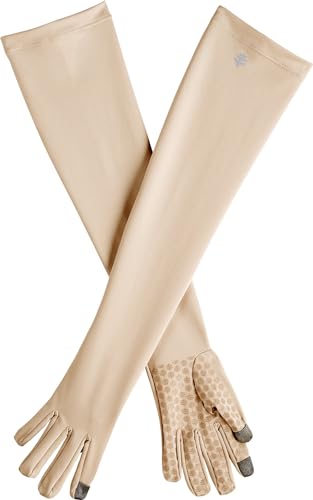 Coolibar UPF 50+ Men's Women's Culebra UV Long Sun Gloves - Sun Protective (Medium- Beige)