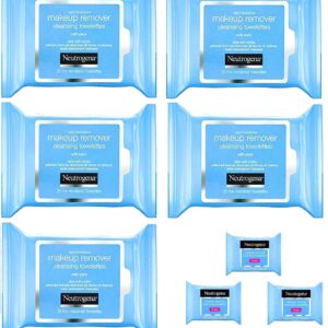 Neutrogena Makeup Remover Cleansing Towelettes, Daily Face Wipes to Remove Dirt, Oil, Makeup & Waterproof Mascara, 25 ct (5 pack + 3 Bonus Pouches)