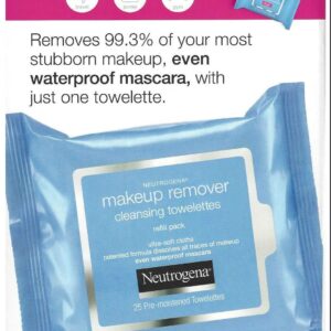 Neutrogena Makeup Remover Cleansing Towelettes, Daily Face Wipes to Remove Dirt, Oil, Makeup & Waterproof Mascara, 25 ct (5 pack + 3 Bonus Pouches)