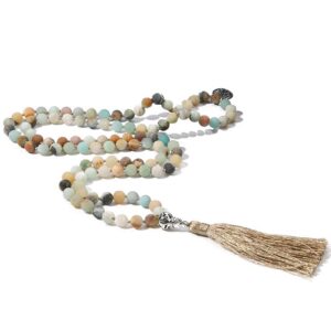 balibali 108 mala beads necklace semi-precious gem stones meditation necklace 108 hand knotted japa mala beaded tassel necklace with tree of life pendant