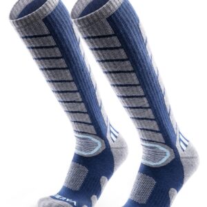 WEIERYA Ski Socks 2 Pairs Pack for Skiing, Snowboarding, Outdoor Sports Performance Socks Blue L 2 Pairs