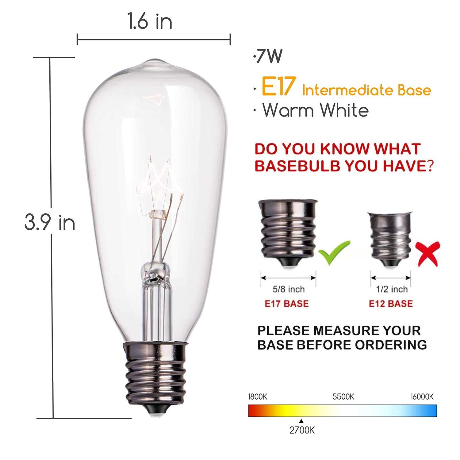 Romasaty 10-Pack Edison Light Bulbs ST40 Clear Replacement Bulbs-7 watts 120 Volts E17 Screw Base for Outdoor Indoor Patio Edison String Lights-Clear