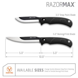 OUTDOOR EDGE RazorMax - Replaceable Fixed Blade Hunting Knife with 3.5" Drop-Point, 5" Boning/Fillet Blades, Belt Sheath and Detachable Blade Carrier (Black, 6 Blades)