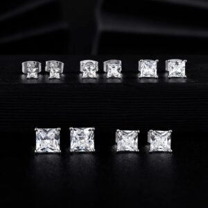 MDFUN 18K White Gold Plated Princess Cut Square Clear Cubic Zirconia Stud Earring Pack of 5 Pairs