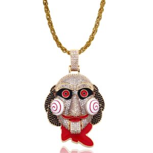 kmasal hip hop iced out bling chain clown 69 pendant halloween cosplay horrifying inspired necklace with 24" rope chain (gold)