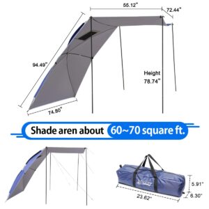 UBOWAY Awning Sun Shelter: Waterproof Auto Canopy Camper Trailer Tent Roof Top for SUV Minivan Hatchback Camping Outdoor Travel 5-6Persons