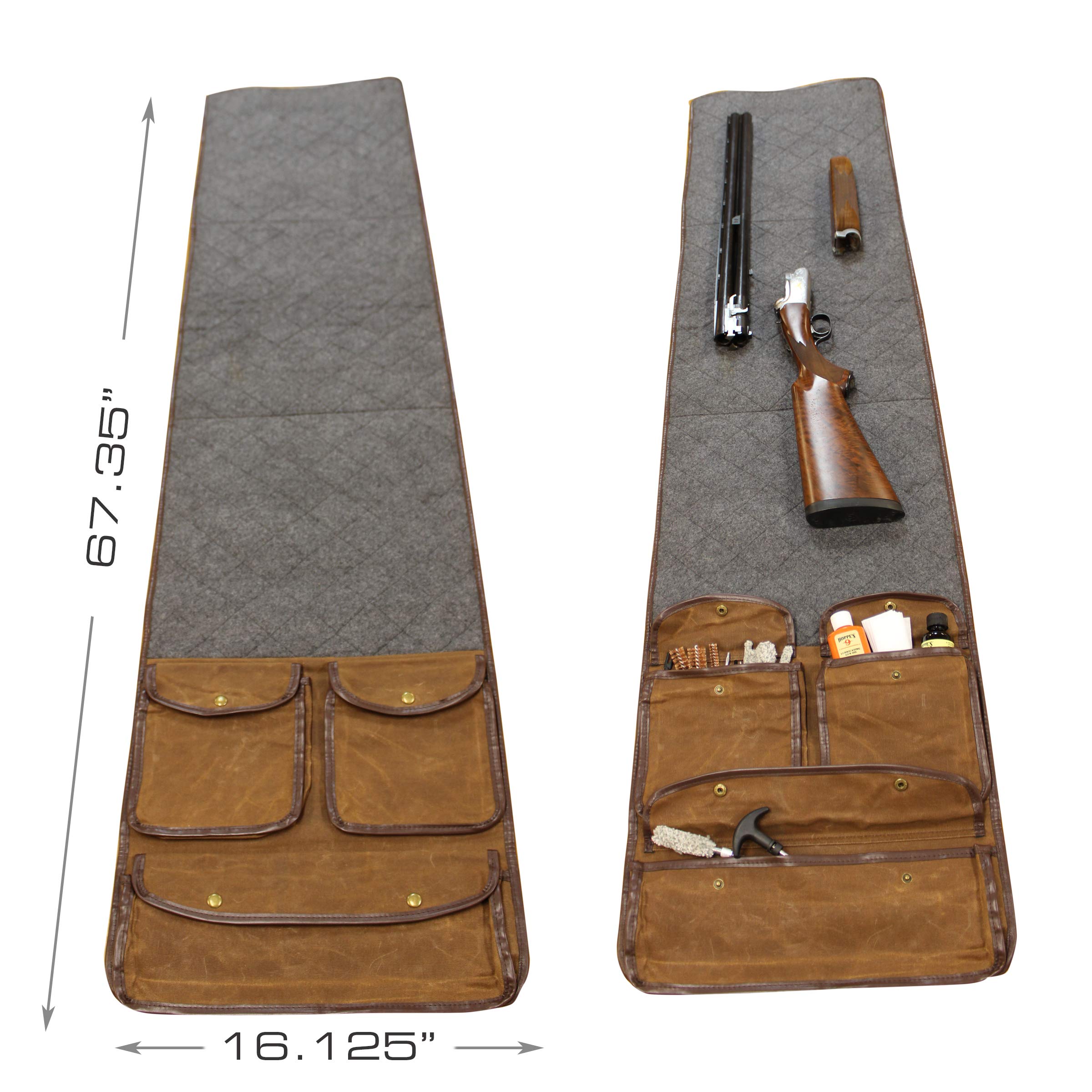 Rush Creek Creations Portable Gun Cleaning Mat with Waxed Canvas, Handle, and Pockets, Weather-Resistant Gun Cleaning and Shooting Mat, Brown