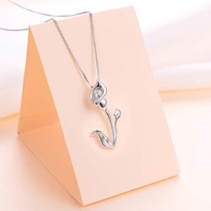 S925 Sterling Silver Flower Calla Lily Pendant Necklace