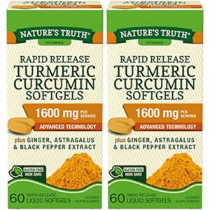 Nature's Truth Rapid Release Turmeric Curcumin Softgels, 1600mg - 60 Liquid Softgels Each (Value Pack of 2)