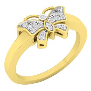 dazzlingrock collection 0.07 carat (ctw) round white diamond ladies butterfly right hand ring 1/20 ct, 10k yellow gold, size 4.5