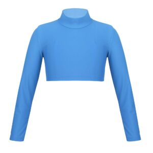 ranrann kids girls long sleeves athletic crop top mock neck yoga active sports gymnastic ballet dance dancewear light_blue 10