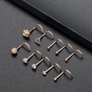 Tornito 20G 20Pcs Stainless Steel Nose Screw Studs Rings CZ Nose Ring Labret Nose Piercing Jewelry for Men Women (A1:20Pcs)