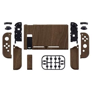 eXtremeRate DIY Replacement Shell Buttons for Nintendo Switch, Soft Touch Back Plate for Switch Console, Custom Housing Case with Full Set Buttons for Joycon Handheld Controller - Wood Grain