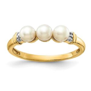 IceCarats 14K Yellow Gold Diamond Freshwater Cultured 3 Pearl Statement Ring Size 7