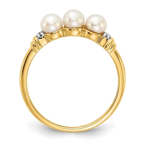 IceCarats 14K Yellow Gold Diamond Freshwater Cultured 3 Pearl Statement Ring Size 7