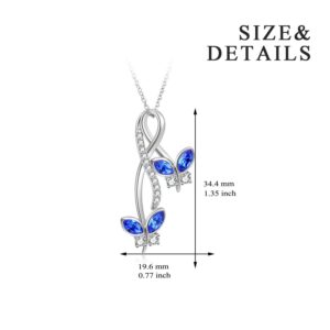 AOBOCO Sterling Silver Infinity Butterfly Necklace, Butterfly Pendant Made with Simulated Sapphire Birthstone Crystal from Austria, Birthday Anniversary Jewelry Gifts for Women(Blue)