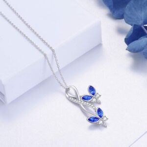 AOBOCO Sterling Silver Infinity Butterfly Necklace, Butterfly Pendant Made with Simulated Sapphire Birthstone Crystal from Austria, Birthday Anniversary Jewelry Gifts for Women(Blue)