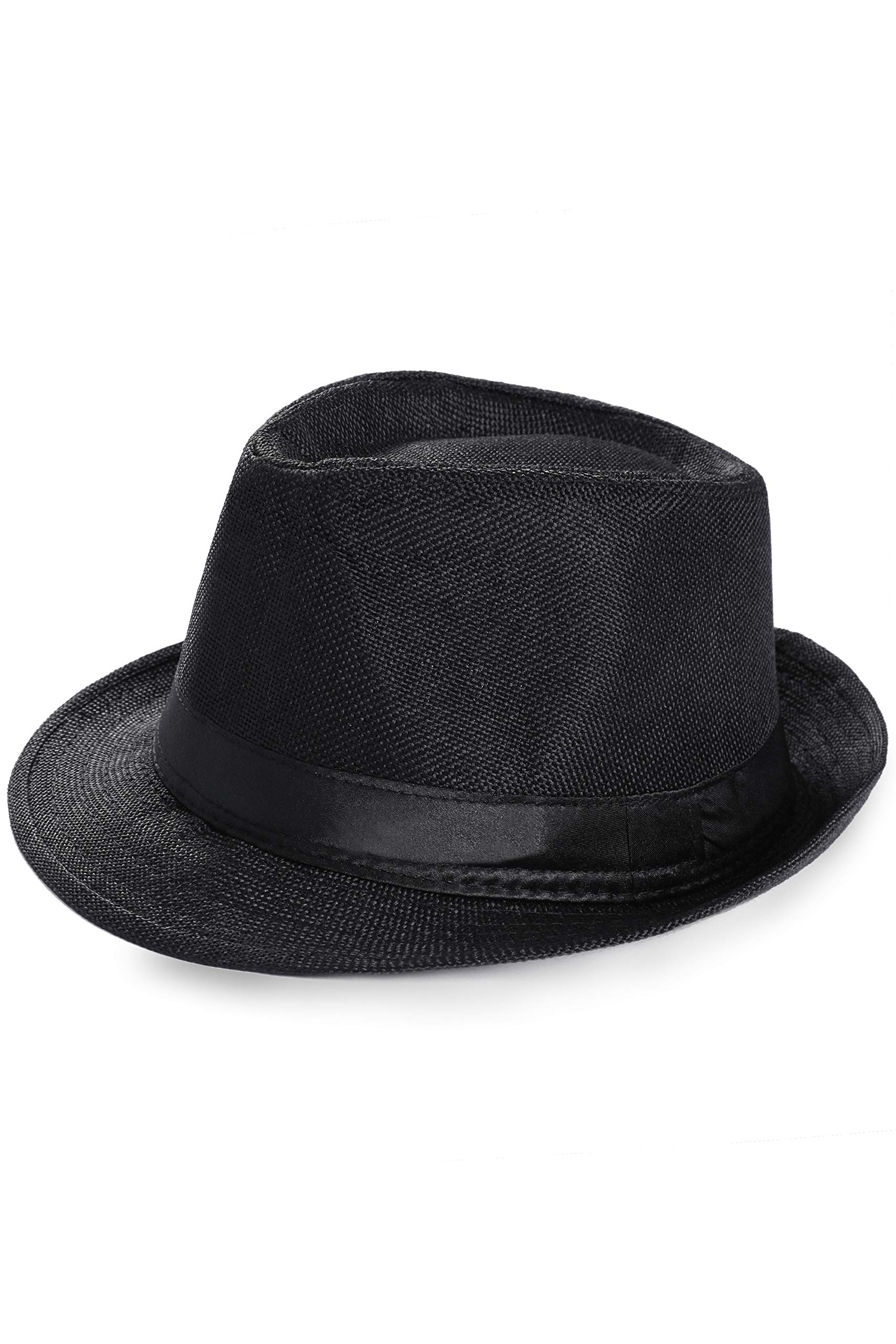 BABEYOND Straw Fedora Hat for Men Panama Trilby Hat Short Brim Summer Sun Hat A-Black