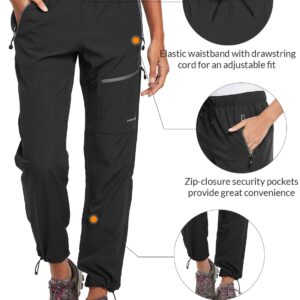 BALEAF Women's Hiking Pants Quick Dry Water Resistant Lightweight Joggers Pant for All Seasons Elastic Waist Black Size XL