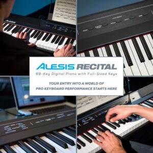 Digital Piano Bundle - Electric Keyboard with 88 Semi Weighted Keys, Built-In Speakers, 5 Voices and Sustain Pedal – Alesis Recital and M-Audio SP-2