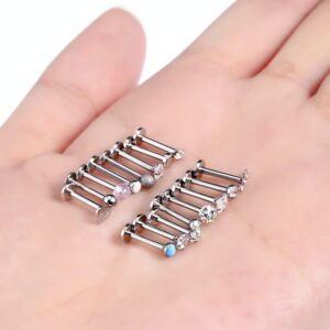 Chuangdi 16 Pieces 16 G Labret Nose Studs Piercing Lips Stainless Steel Tragus Nose Assorted Design Piercing Jewelry for Women (Silver)