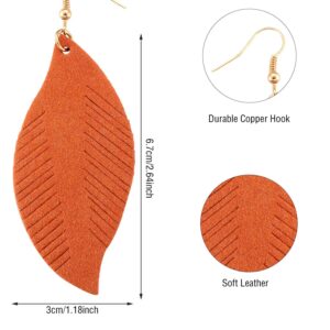 Jovitec 8 Pairs Leather Feather Earrings Teardrop Earrings Leather Lightweight Leaf Earrings for Women Girls Soft Suede Bohemian Feather Shape Earrings Tassel Dangles Fringe Wing, 8 Colors