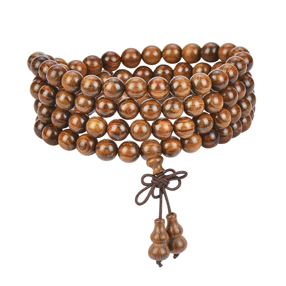 anzhongli mala beads bracelet 108 8mm Beaded Necklace sandalwood elastic (Gourd - Rosewood)