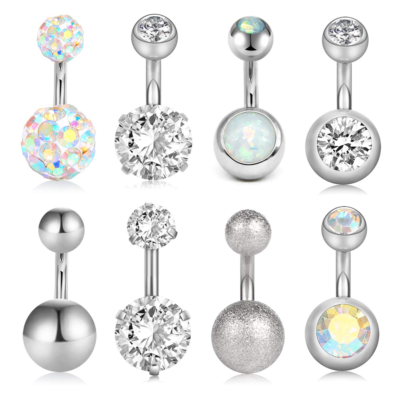 VCMART Short Belly Button Rings 14G Stainless Steel Small Belly Button Ring Diamond Navel Belly Rings for Women 6mm Bar Belly Button Piercing Jewelry