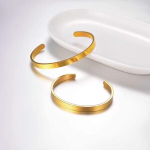 U7 Simple Cuff Bracelet 18K Gold 6mm Polished Men Women Bracelet Bangle (Diameter 2.3")