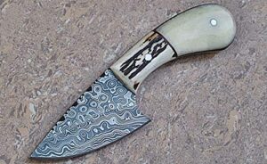 custom handmade damascus steel hunting knife/skinner knife aa-13126 (natural stag horn and bone)